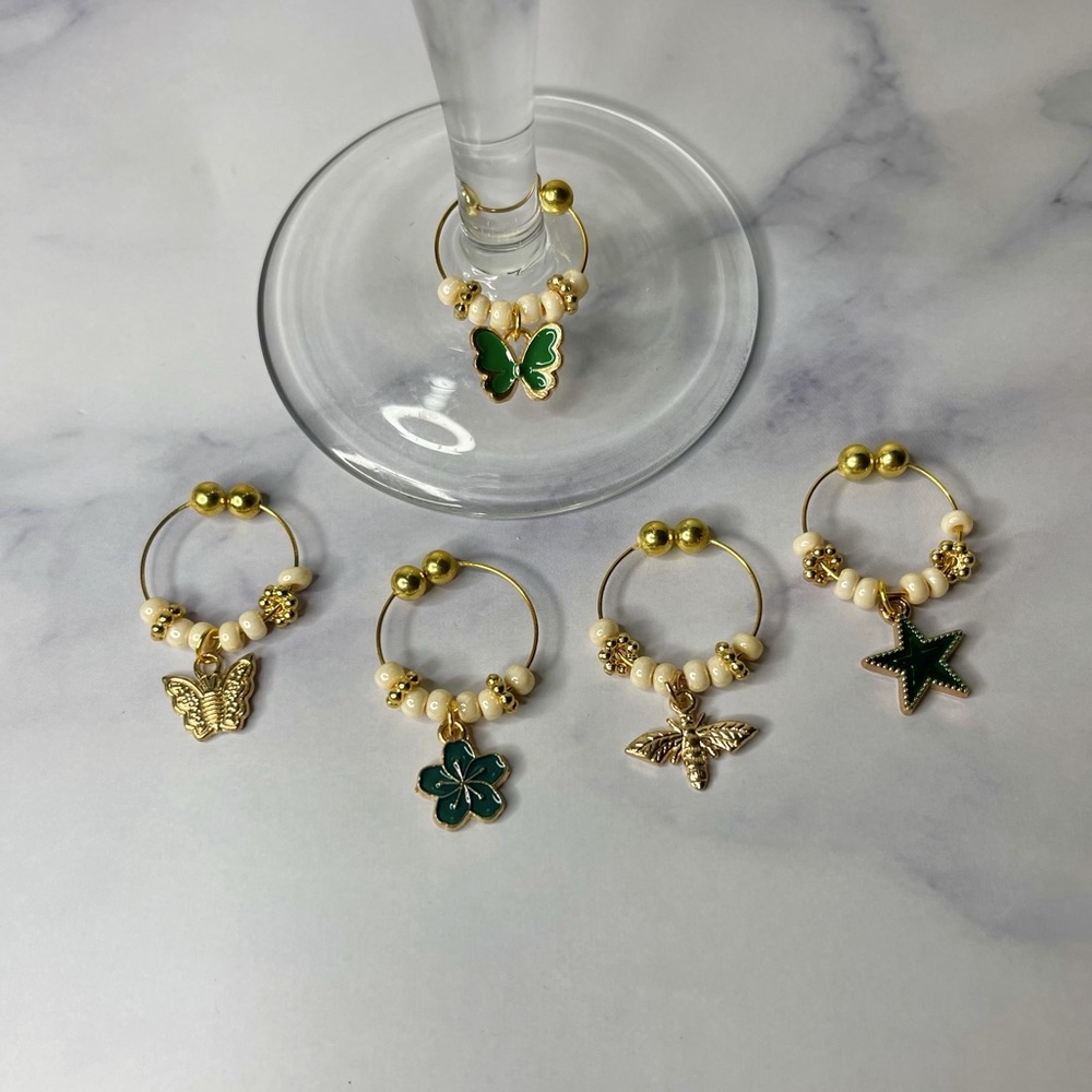 Green & gold wine charms